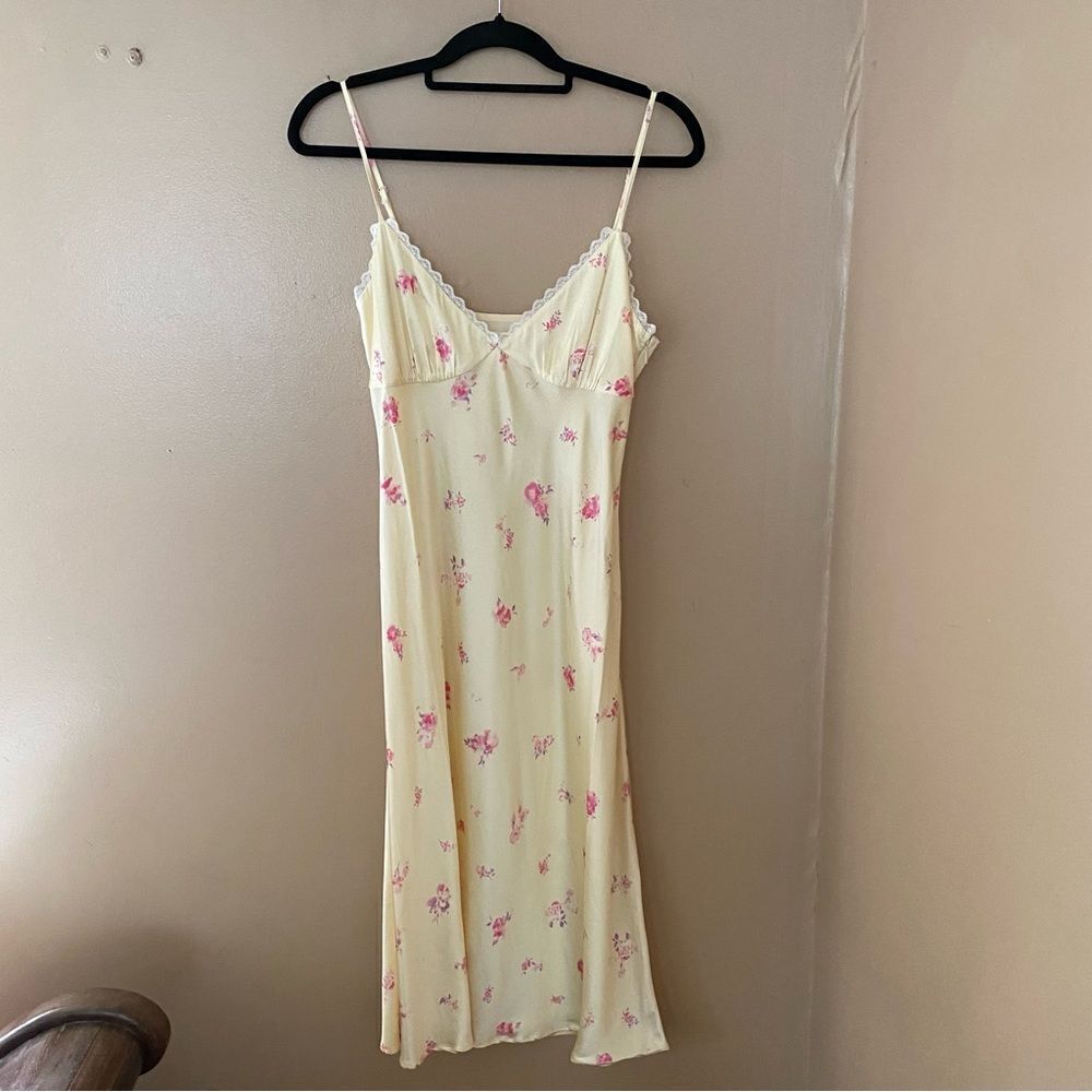 NWT Tularosa Molly Midi Dress Country Floral lingerie slip yellow Revolve XS - Picture 4 of 13